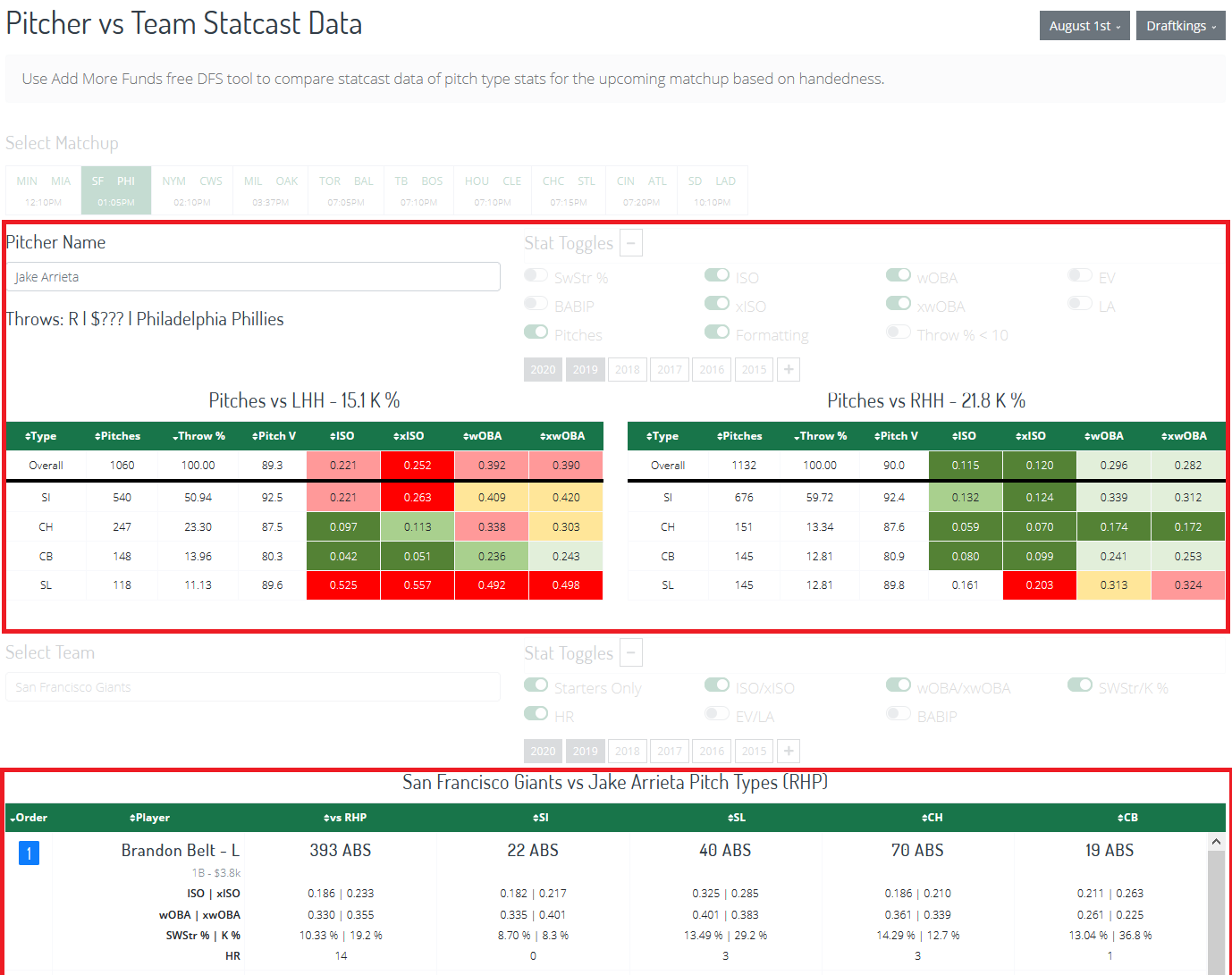 MLB Pitcher vs Team Statcast Data